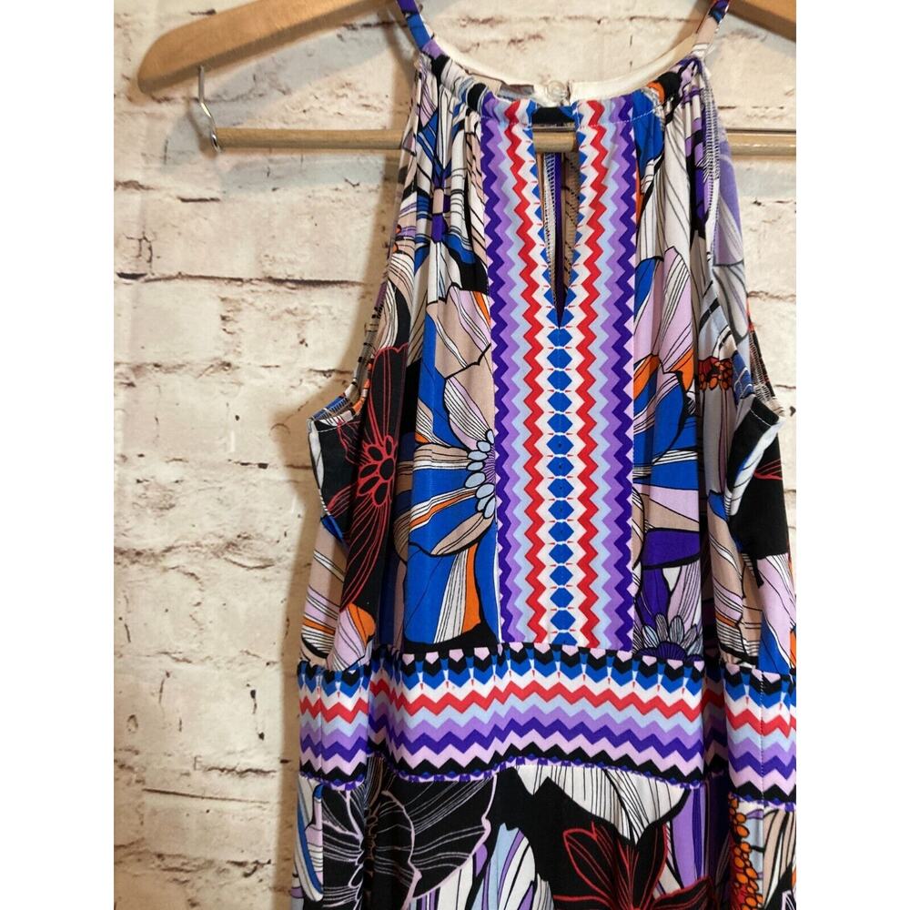 Christopher Banks Dress Womens 8 Midi Asymmetric Hem Floral Halter Stretch Flowy - Picture 6 of 14